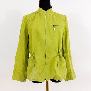 VINTAGE IZZAT BABA NEW YORK LINEN JACKET WITH ADJUSTABLE WAIST ZIPPER GREEN